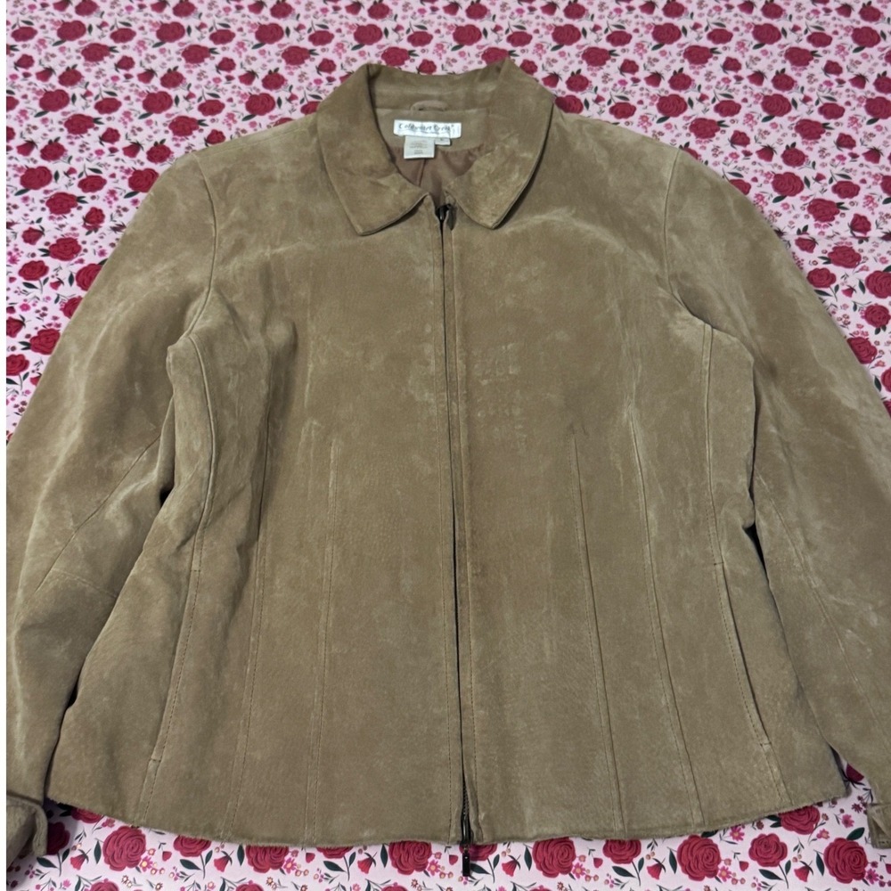 Coldwater Creek Womens Tan Suede Leather Full Zip Jacket Tan Brown Size L d3 - Picture 2 of 7
